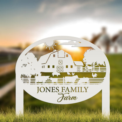 Farm Sign Metal Address Stake, Family Name Customizable Yard  Sign with Established Date or Street Name, Outdoor Farm Scene Powder Coated
