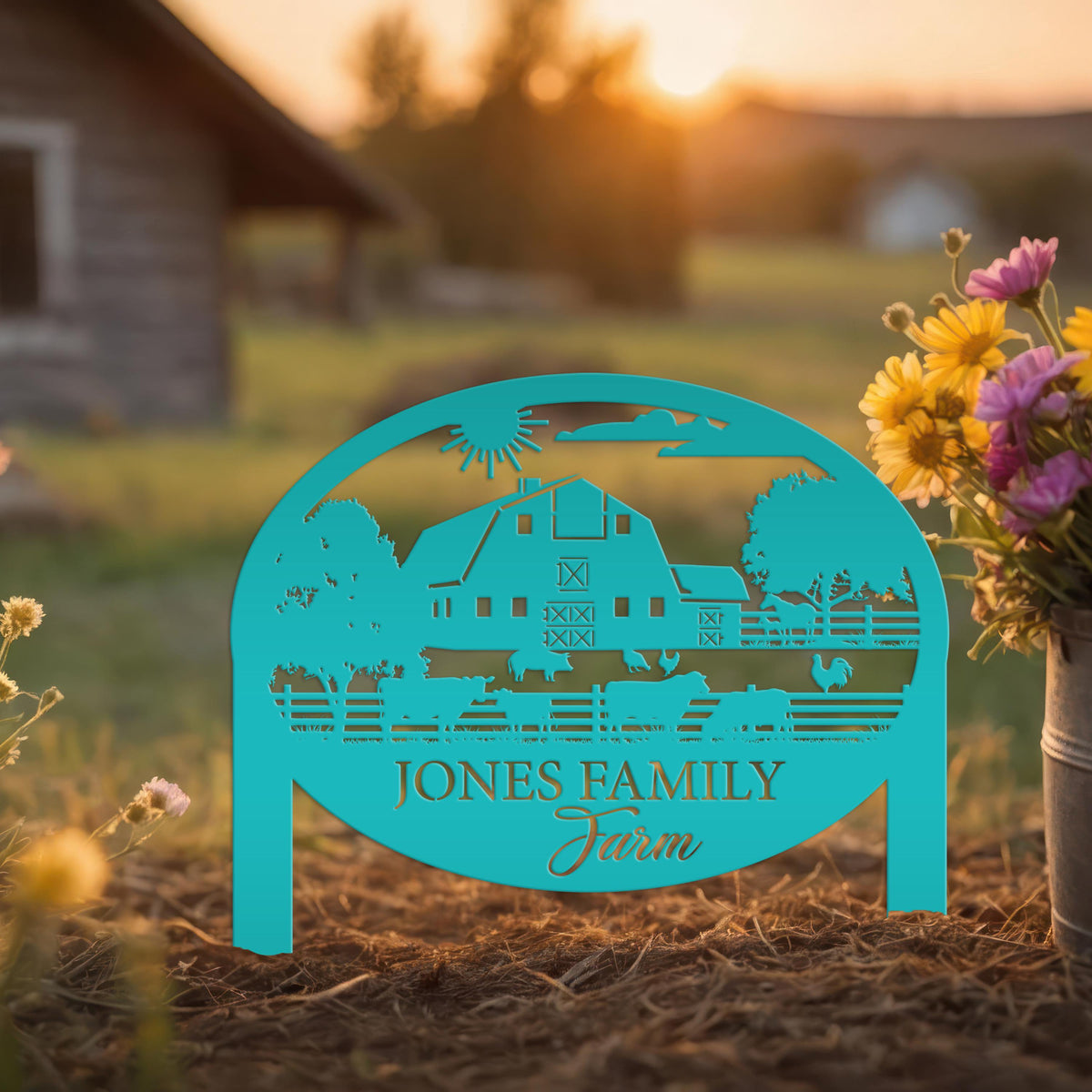 Farm Sign Metal Address Stake, Family Name Customizable Yard  Sign with Established Date or Street Name, Outdoor Farm Scene Powder Coated