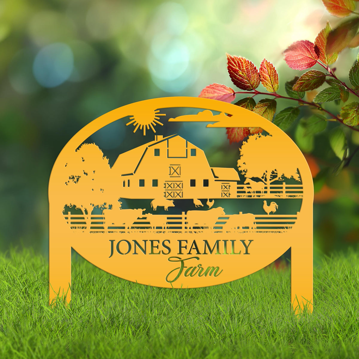 Farm Sign Metal Address Stake, Family Name Customizable Yard  Sign with Established Date or Street Name, Outdoor Farm Scene Powder Coated