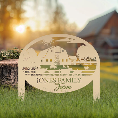 Farm Sign Metal Address Stake, Family Name Customizable Yard  Sign with Established Date or Street Name, Outdoor Farm Scene Powder Coated