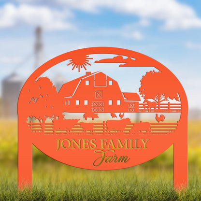 Farm Sign Metal Address Stake, Family Name Customizable Yard  Sign with Established Date or Street Name, Outdoor Farm Scene Powder Coated
