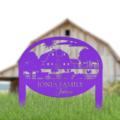 Farm Sign Metal Address Stake, Family Name Customizable Yard  Sign with Established Date or Street Name, Outdoor Farm Scene Powder Coated