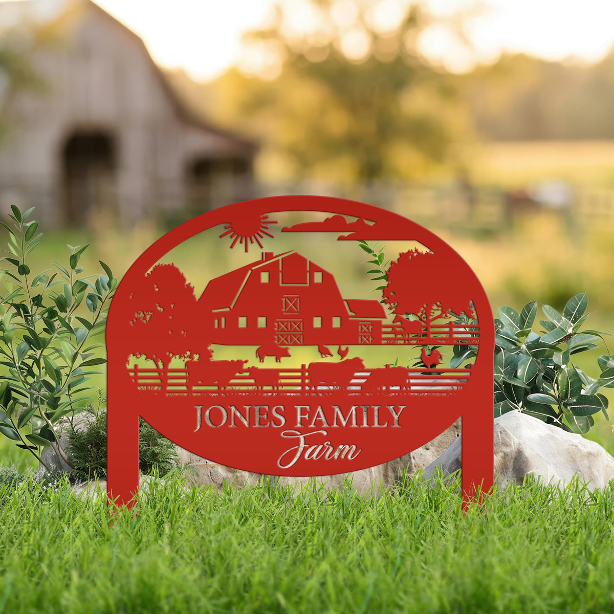 Farm Sign Metal Address Stake, Family Name Customizable Yard  Sign with Established Date or Street Name, Outdoor Farm Scene Powder Coated