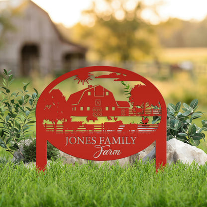 Farm Sign Metal Address Stake, Family Name Customizable Yard  Sign with Established Date or Street Name, Outdoor Farm Scene Powder Coated