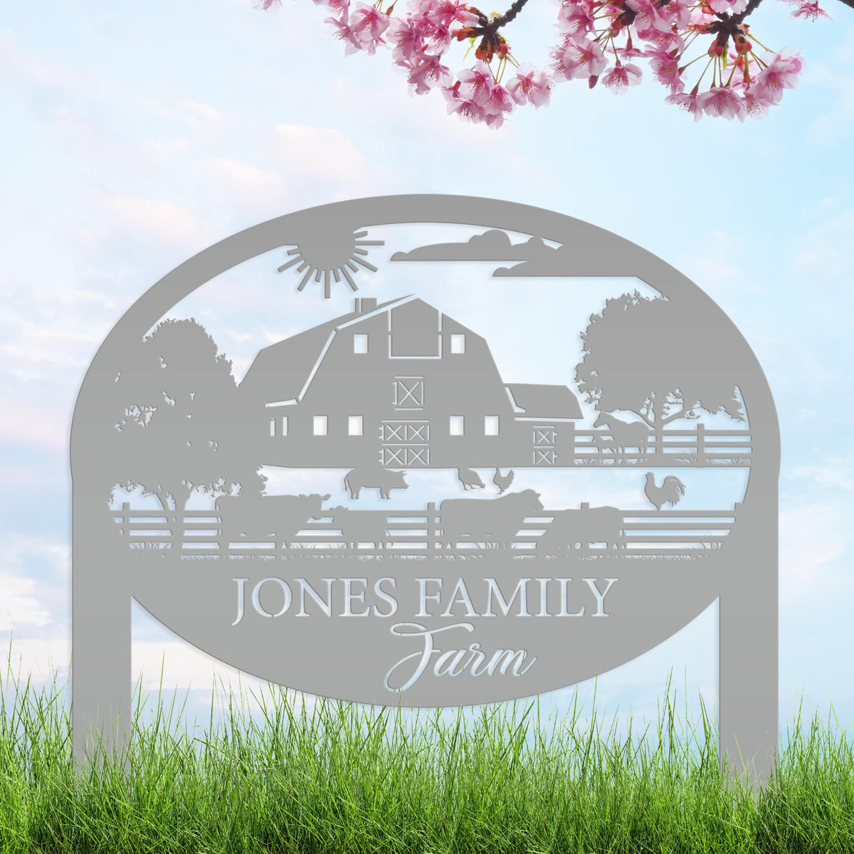Farm Sign Metal Address Stake, Family Name Customizable Yard  Sign with Established Date or Street Name, Outdoor Farm Scene Powder Coated