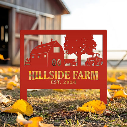 Custom Farm Scene Metal Yard Stake - Unique Farming Outdoor Decor - Charming Homestead Garden Decorations - Rustic Farmhouse Lawn Stakes