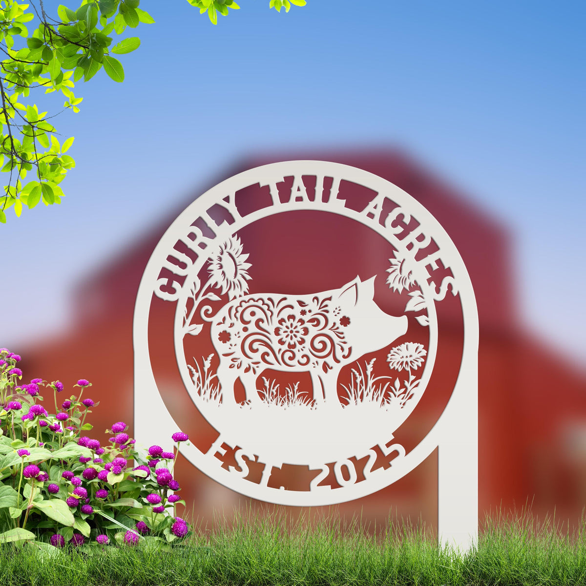 Pig Sign- Farm Address Sign- Custom Farm Decor - Farmhouse Style Decor Sign - Farm Animal Lawn Art - Cute Garden Decor- Personalized Gift