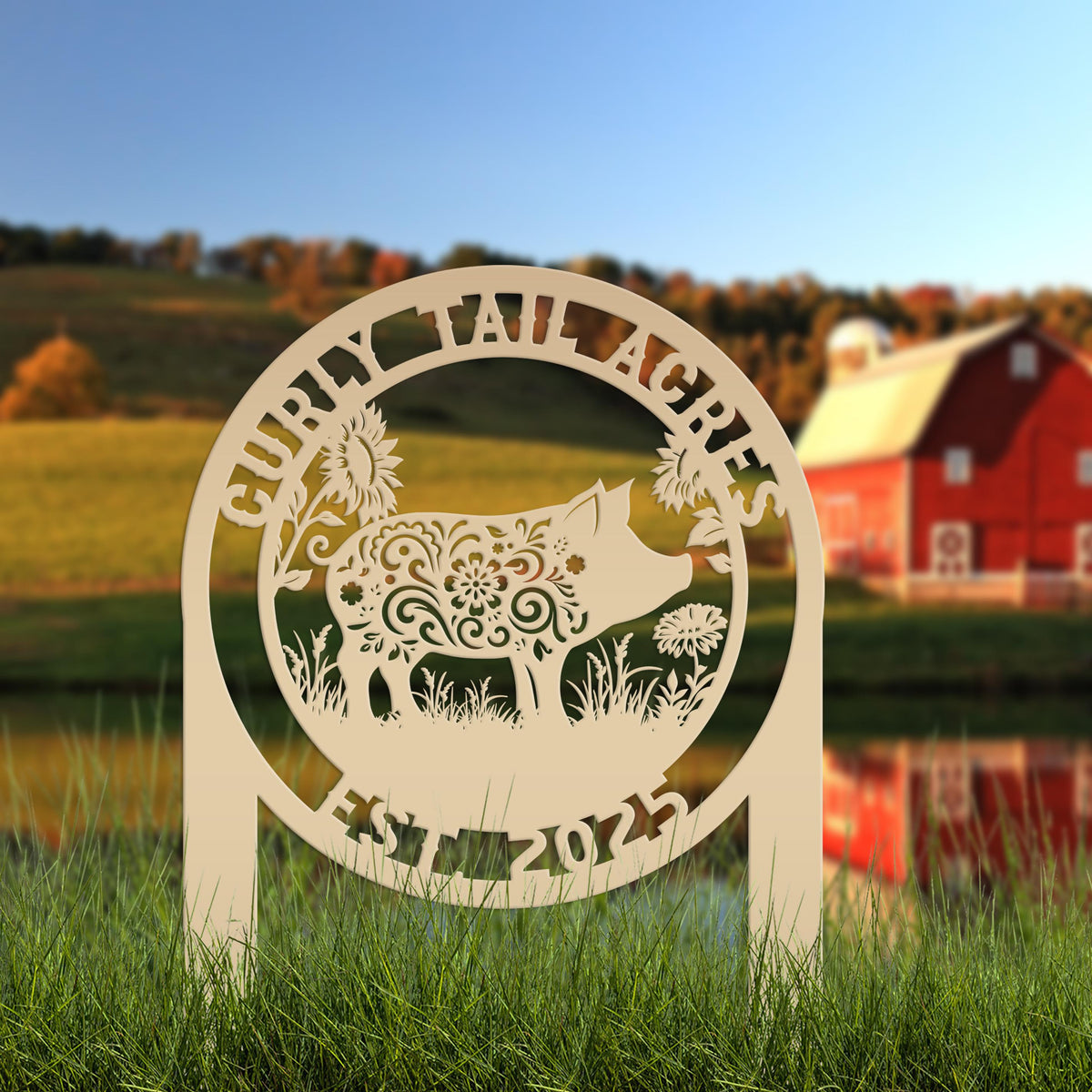 Pig Sign- Farm Address Sign- Custom Farm Decor - Farmhouse Style Decor Sign - Farm Animal Lawn Art - Cute Garden Decor- Personalized Gift