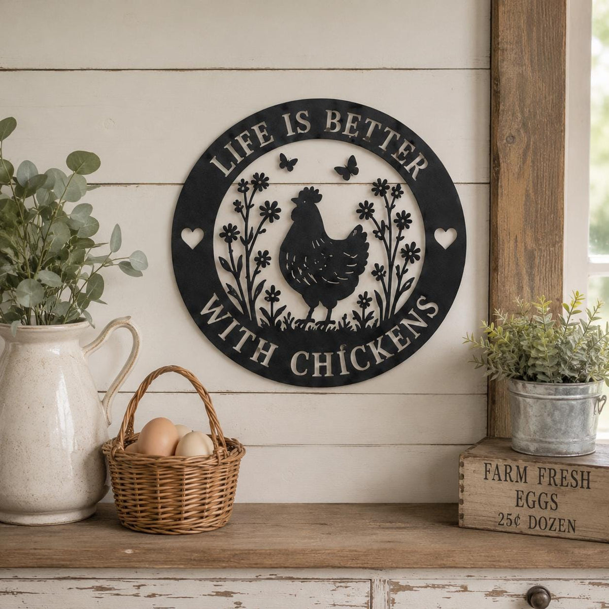 Chicken Lover Metal Sign, Rustic Farm Wall Decor for Kitchen, Coop or Country Home