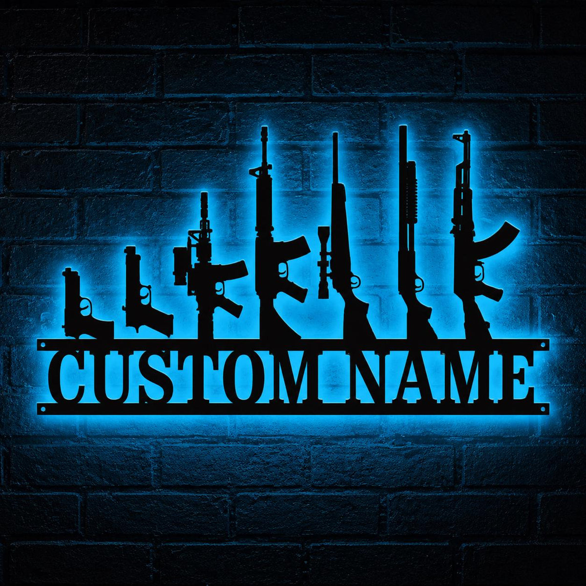 Personalized Gun Room Sign, LED Metal Wall Art with Custom Name for Man Cave or Workshop