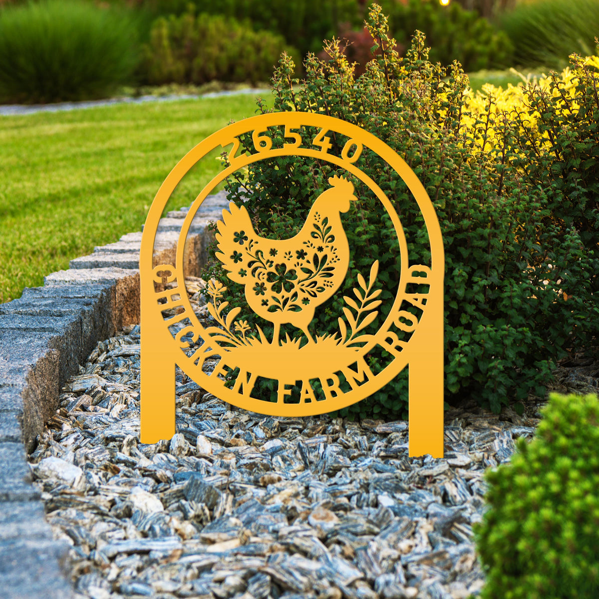 Chicken Coop Metal Address Yard Stake - Personalized Farm Sign - Cute Floral Chicken Home Decor - Farmhouse Lawn Display - Garden Decoration