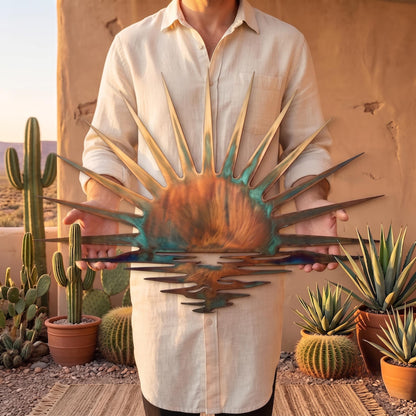 Desert Sun Metal Wall Art, Southwest Wall Decor, Outdoor Sunset Metal Art