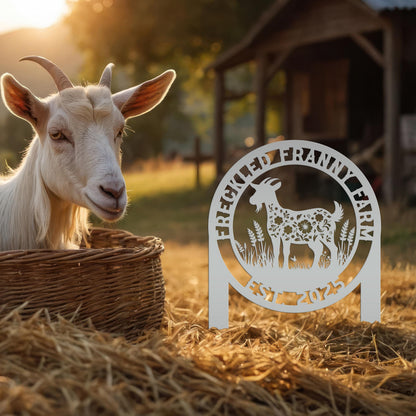 Floral Goat Metal Stake for Yard - Unique Outdoor Art - Charming Farmhouse Decor - Rustic Garden Decoration - Cute Personalized Farm Sign