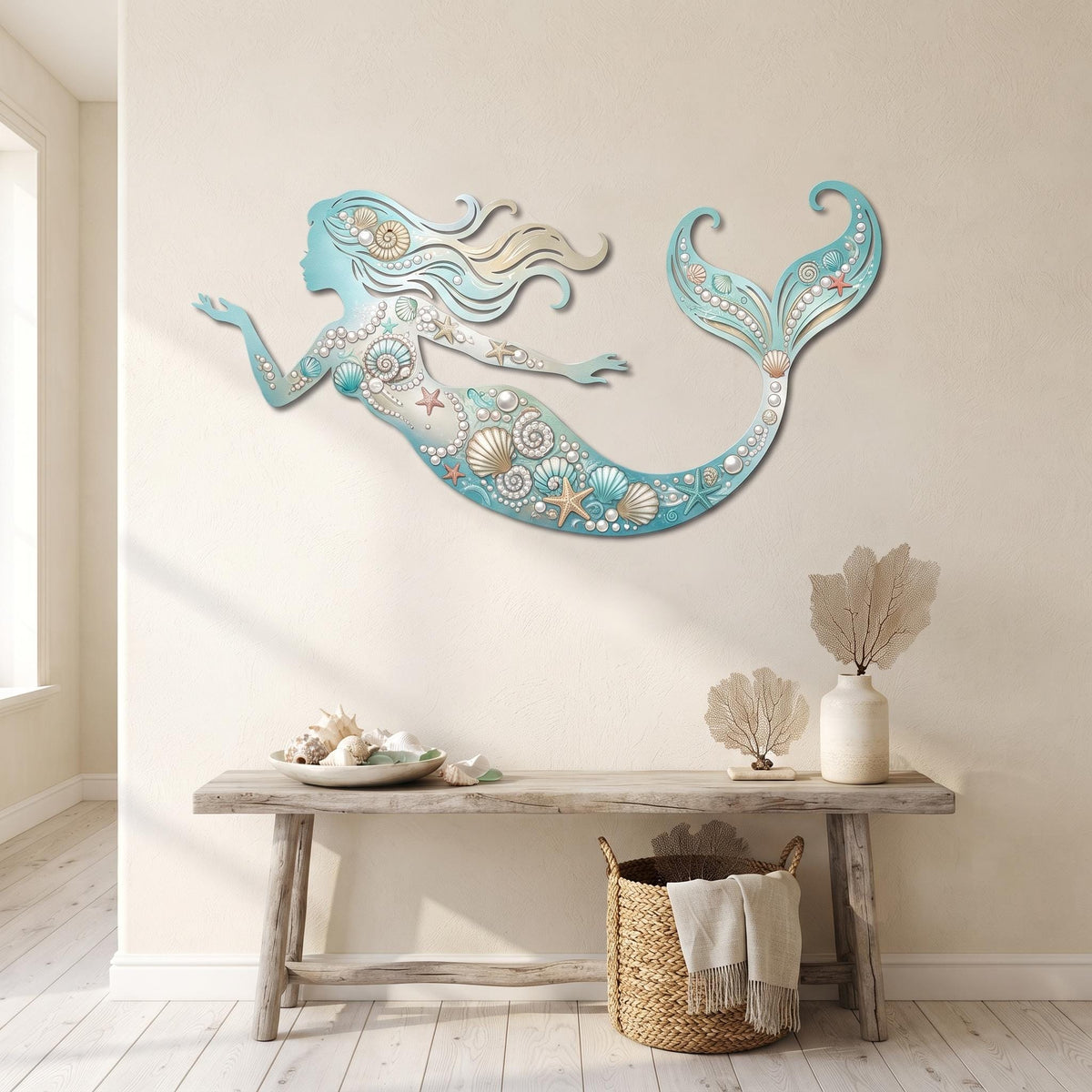 Mermaid Metal Wall Art, Coastal Beach House Decor, Ocean Nautical Wall Decor