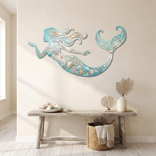 Mermaid Metal Wall Art, Coastal Beach House Decor, Ocean Nautical Wall Decor