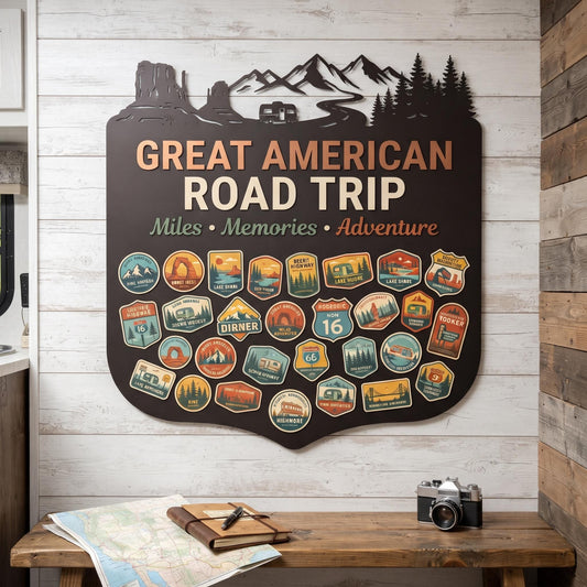 Great American Road Trip Wall Art, RV Travel Decor, Camper Adventure Memory Sign