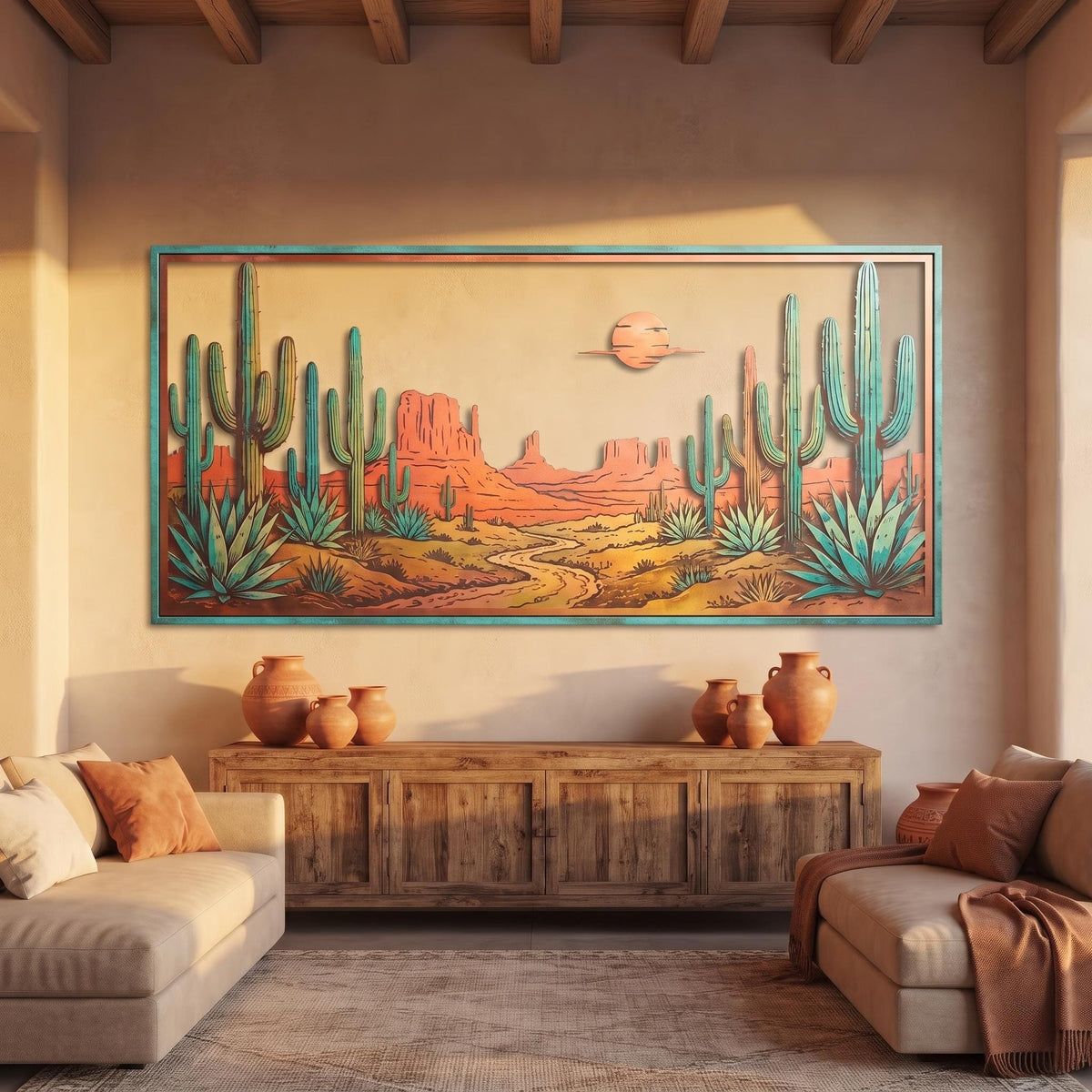 Cactus Metal Wall Art - Desert Landscape Decor - Southwestern Wall Art - Western Decor, Desert Home Decor, Metal Wall Art