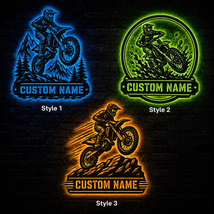 Custom Motocross LED Sign, Personalized Dirt Bike Name Wall Art, Backlit Rider Decor, Garage Wall Light, Gift for Dirt Bike Lover