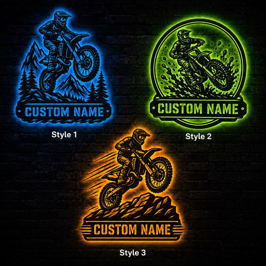 Custom Motocross LED Sign, Personalized Dirt Bike Name Wall Art, Backlit Rider Decor, Garage Wall Light, Gift for Dirt Bike Lover