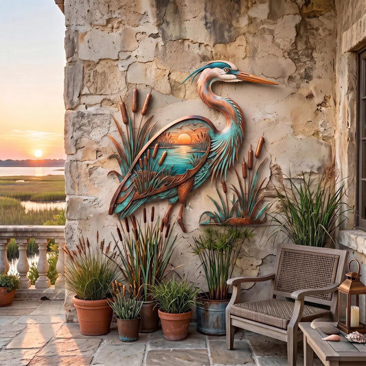 Great Blue Heron Wall Art - Metal Bird Decor - Coastal Wall Decor - Lake House Decor, Beach House Art, Nature Metal Sign