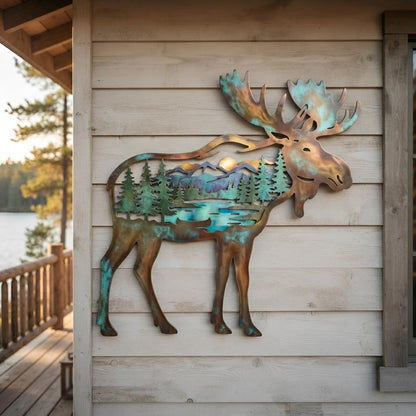Moose Metal Wall Art - Moose Wall Decor - Mountain Metal Art - Rustic Cabin Decor, Lake House Decor, Wildlife Wall Art