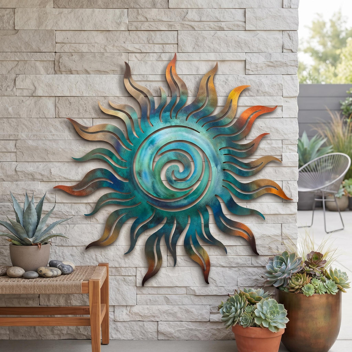 Metal Sun Wall Art - Outdoor Sun Decor - Celestial Metal Wall Decor - Patio Wall Art, Garden Decor, Boho Sun Decor