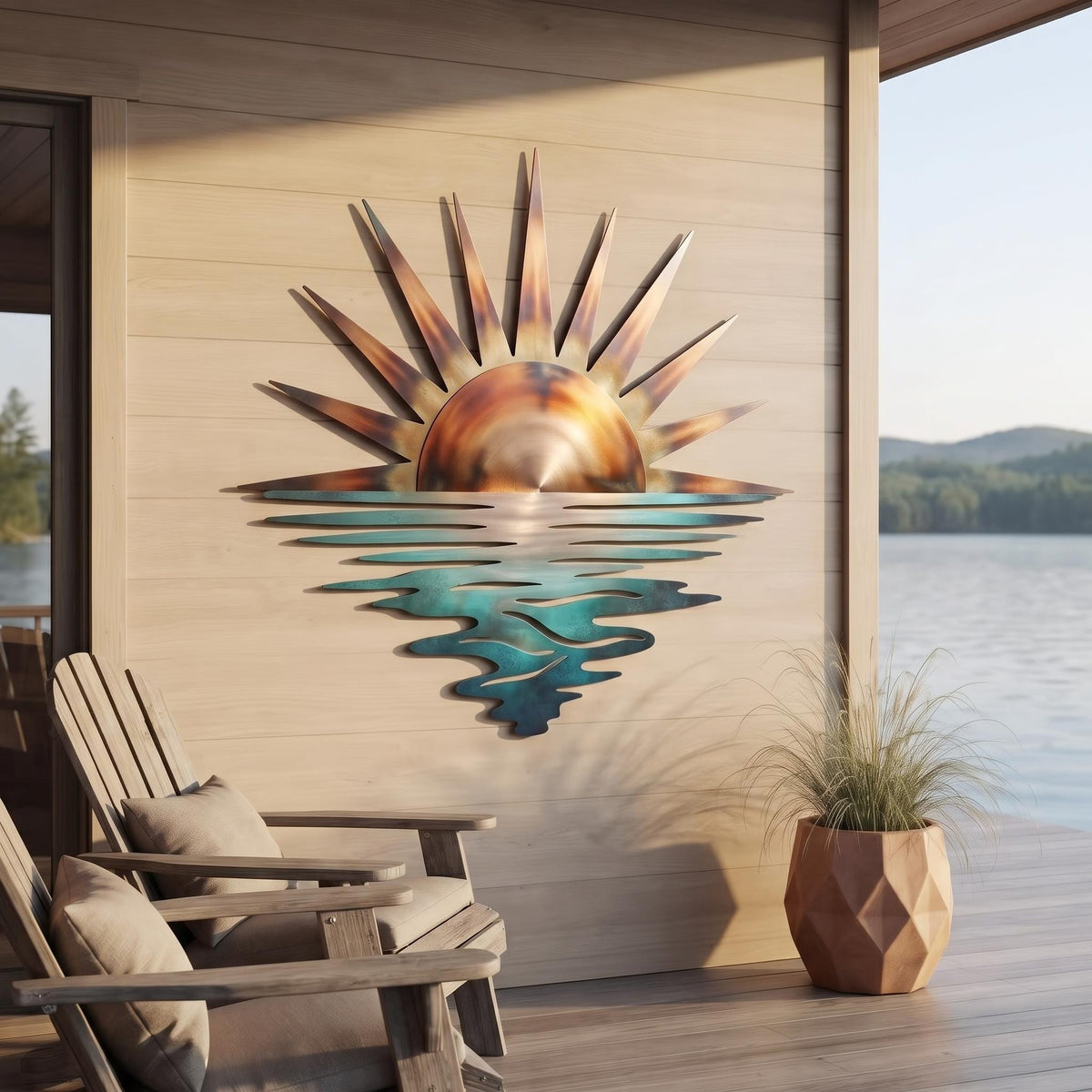 Sun Over Water Metal Wall Art, Lake House Decor, Outdoor Wall Sculpture