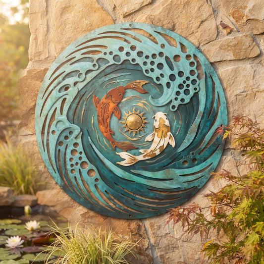 Koi Fish Metal Wall Art - Japanese Garden Decor - Koi Pond Metal Sign - Outdoor Wall Decor, Zen Garden Art, Fish Lover Gift