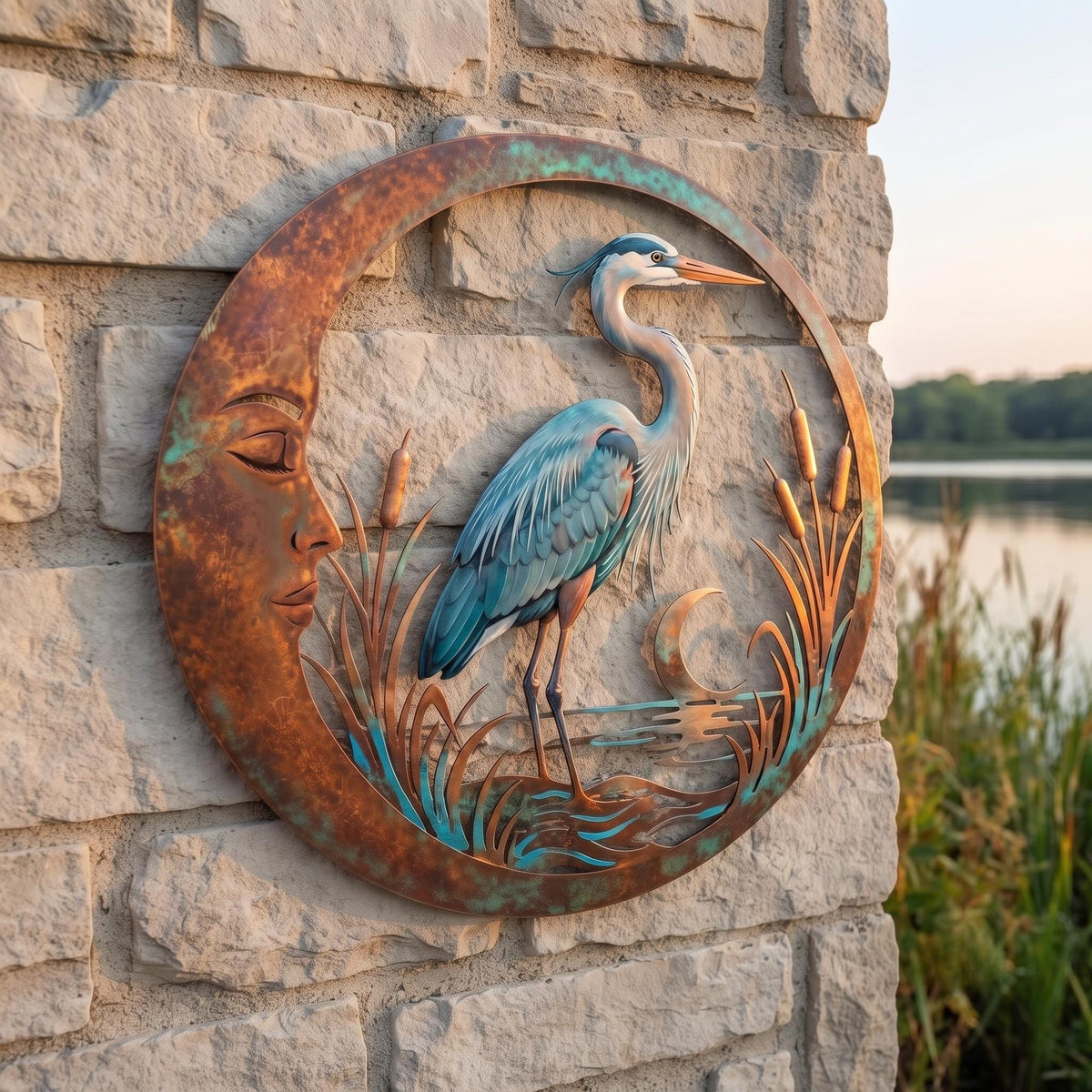 Heron Metal Wall Art - Blue Heron Decor - Lake House Decor - Outdoor Metal Sign, Coastal Wall Art, Bird Lover Gift