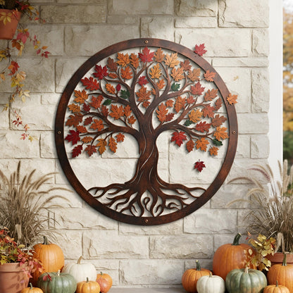 Autumn Tree Metal Wall Art - Tree of Life Decor - Fall Outdoor Decor - Rustic Metal Sign, Porch Wall Art, Thanksgiving Decor