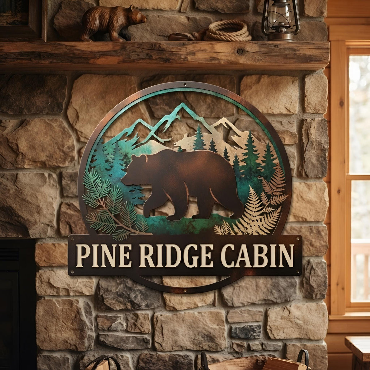 Bear Metal Wall Art - Personalized Cabin Sign - Mountain Bear Decor - Rustic Lodge Sign, Custom Name Sign, Woodland Wall Art