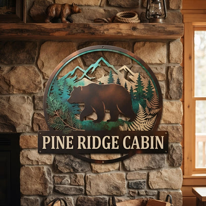 Bear Metal Wall Art - Personalized Cabin Sign - Mountain Bear Decor - Rustic Lodge Sign, Custom Name Sign, Woodland Wall Art
