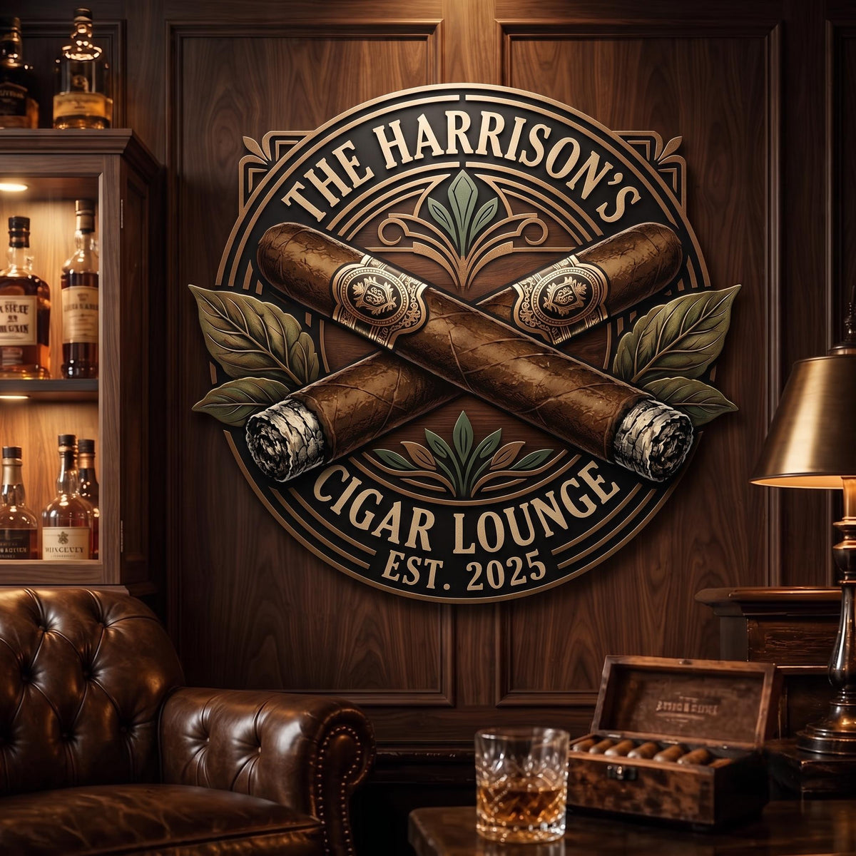 Personalized Cigar Lounge Sign, Custom Metal Wall Art, Man Cave Home Bar Decor