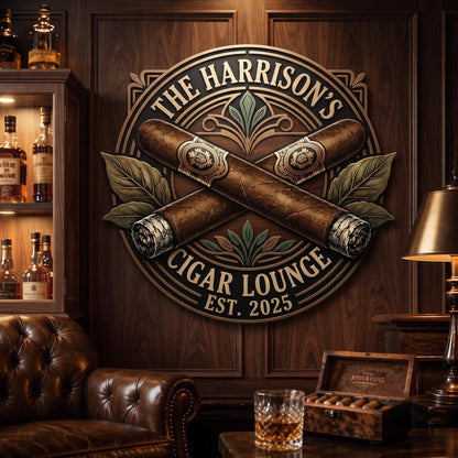 Personalized Cigar Lounge Sign, Custom Metal Wall Art, Man Cave Home Bar Decor