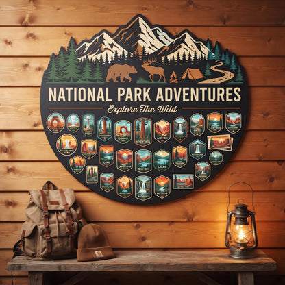 National Park Adventures Sign - National Park Wall Art - Camping Decor - Hiking Gift, Outdoor Adventure Decor, Travel Gift