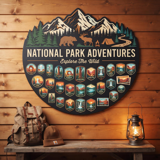 National Park Adventures Sign - National Park Wall Art - Camping Decor - Hiking Gift, Outdoor Adventure Decor, Travel Gift