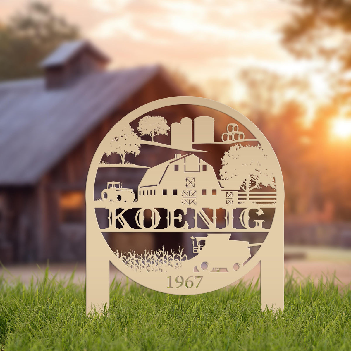 Custom Farm Scene Metal Garden Stake - Unique Home Decor - Charming Country Farming Yard Ornament - Rustic Outdoor Sign - Housewarming Gift