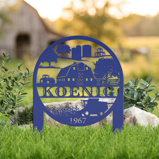 Custom Farm Scene Metal Garden Stake - Unique Home Decor - Charming Country Farming Yard Ornament - Rustic Outdoor Sign - Housewarming Gift