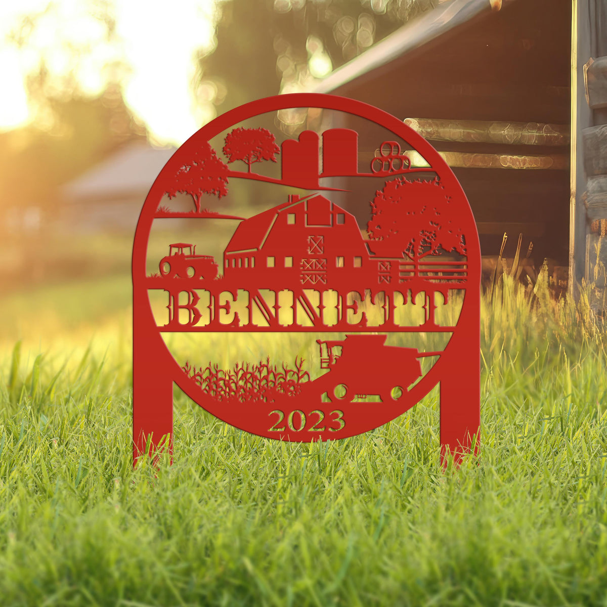 Custom Farm Scene Metal Garden Stake - Unique Home Decor - Charming Country Farming Yard Ornament - Rustic Outdoor Sign - Housewarming Gift