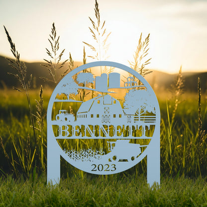 Custom Farm Scene Metal Garden Stake - Unique Home Decor - Charming Country Farming Yard Ornament - Rustic Outdoor Sign - Housewarming Gift