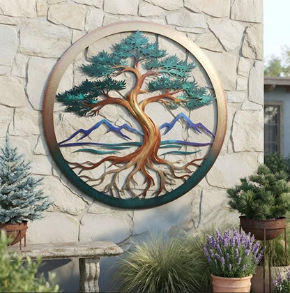 Mountain Tree Metal Wall Art - Tree of Life Decor - Outdoor Metal Sign - Lodge Decor, Cabin Wall Art, Nature Decor