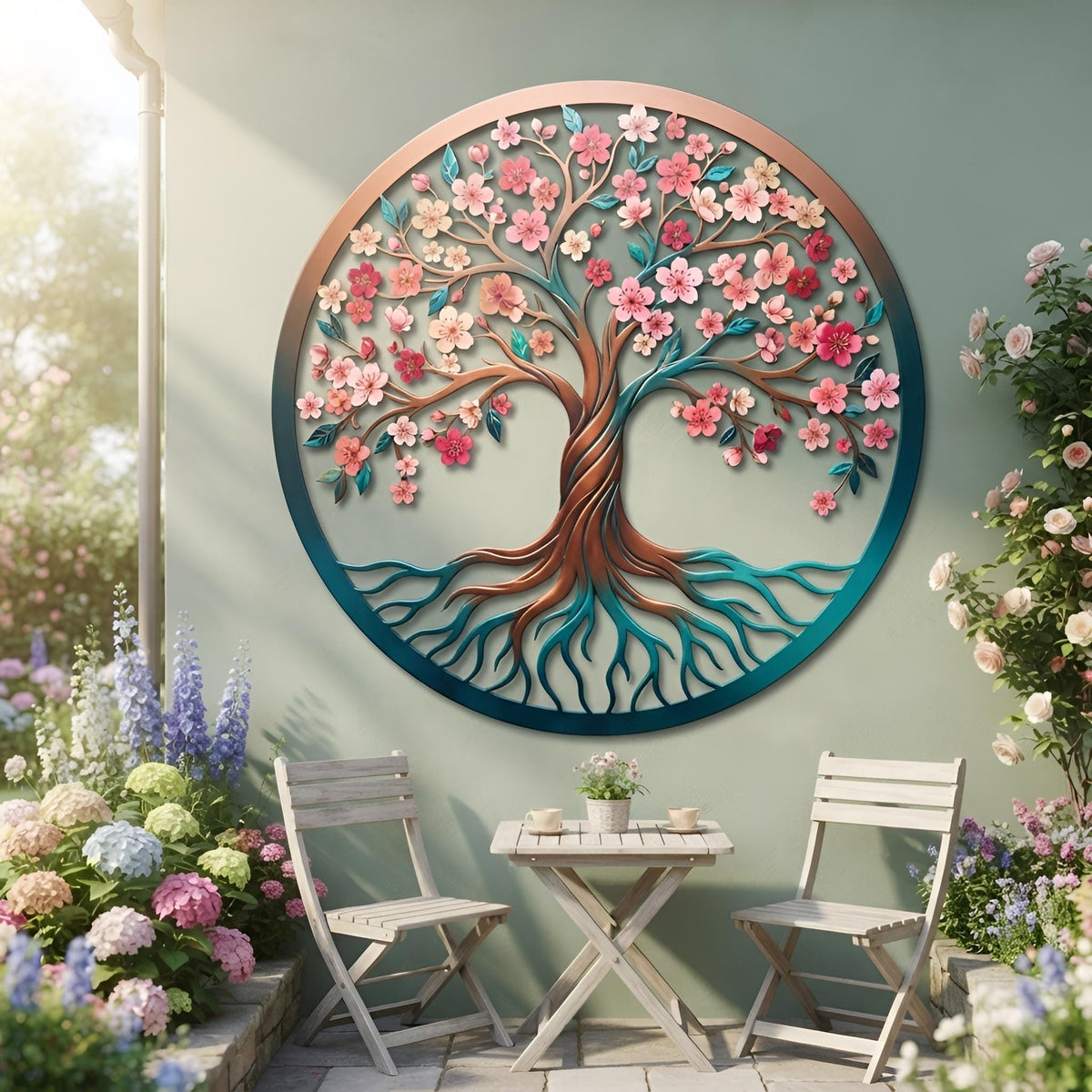 Flower Tree Metal Wall Art - Tree of Life Decor - Floral Metal Wall Art - Garden Decor, Patio Wall Art, Nature Decor