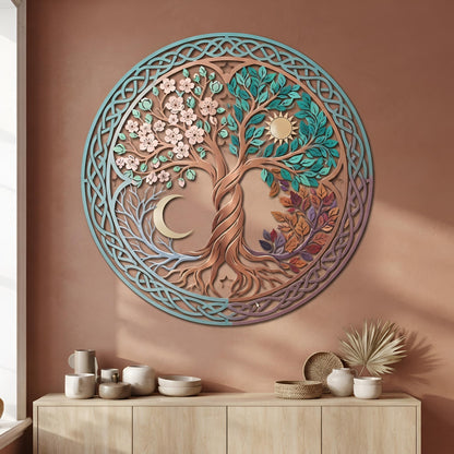 Four Seasons Tree Wall Art, Celtic Tree of Life, Sun Moon Metal Wall Decor