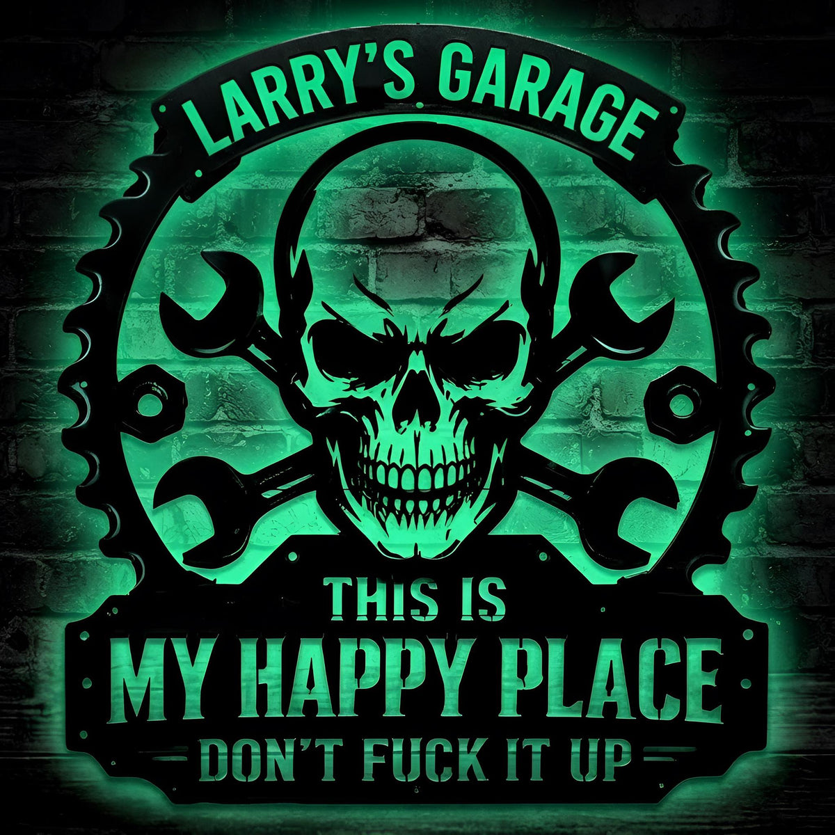 Custom Garage Metal Sign, Personalized LED Mechanic Decor, Skull and Wrench Wall Art, Workshop Man Cave Sign, Mechanic Gift