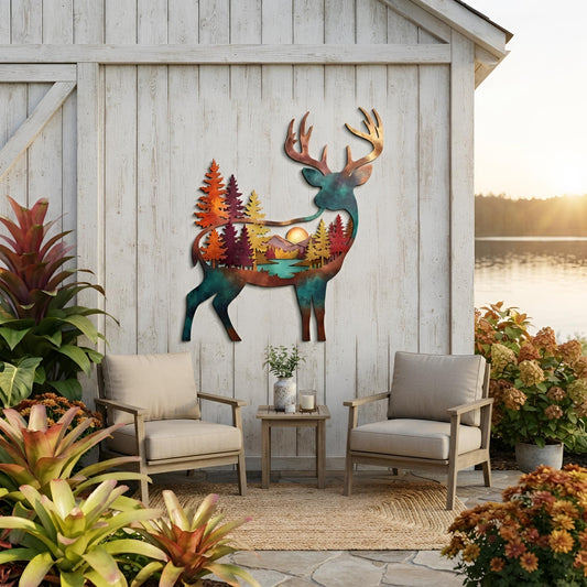 Deer Metal Wall Art - Mountain Forest Decor - Buck Wall Decor - Rustic Cabin Art, Lake House Decor, Wildlife Wall Art