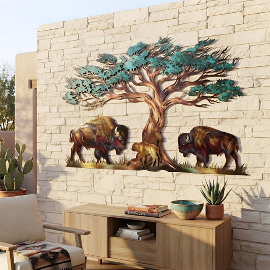 Buffalo Metal Wall Art - Bison Wall Decor - Western Metal Sign - Rustic Wildlife Decor, Ranch Wall Art, Cabin Decor