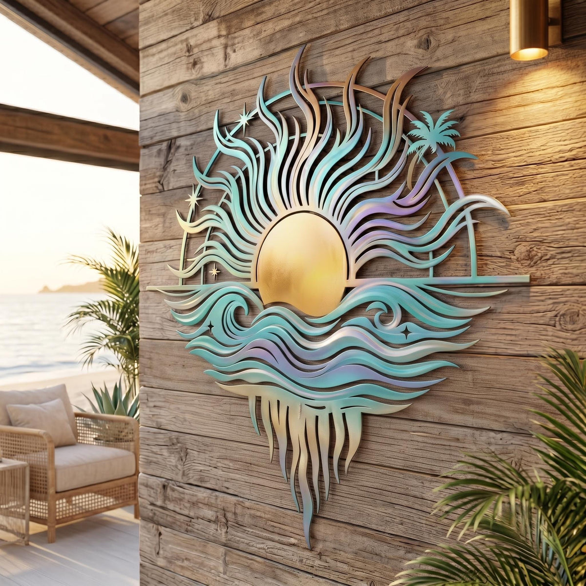 Sun Ocean Metal Wall Art - Coastal Metal Decor - Beach Wall Art - Ocean Wave Decor, Tropical Wall Sign, Beach House Decor