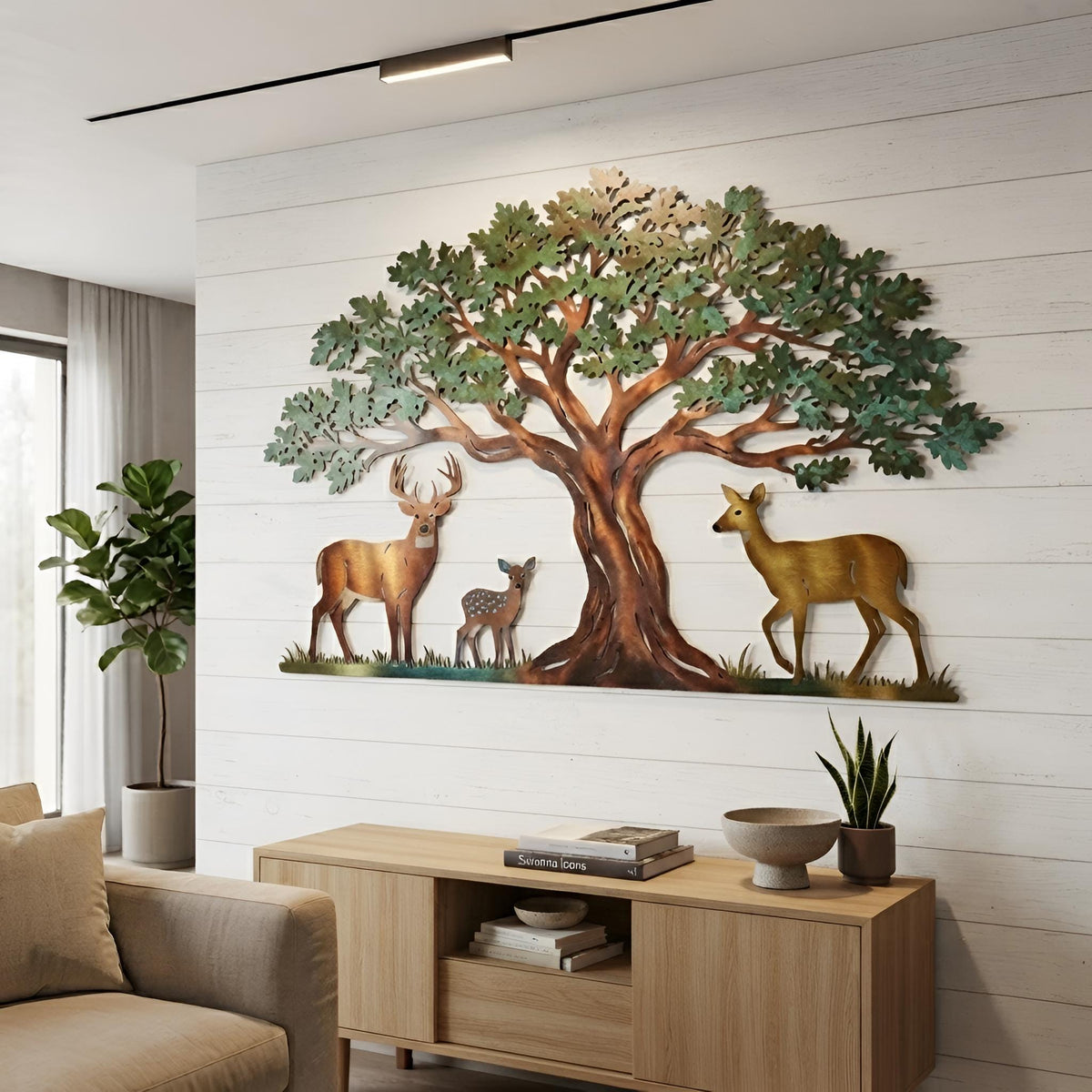 Deer Family Metal Art - Rustic Tree Wall Decor - Woodland Metal Sign - Forest Wall Art, Cabin Decor, Wildlife Gift