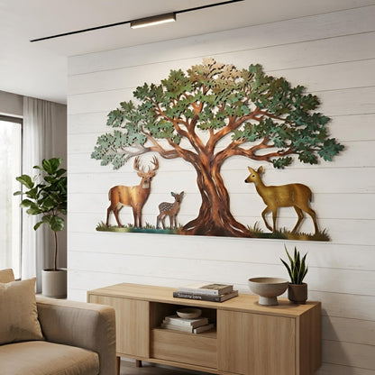 Deer Family Metal Art - Rustic Tree Wall Decor - Woodland Metal Sign - Forest Wall Art, Cabin Decor, Wildlife Gift