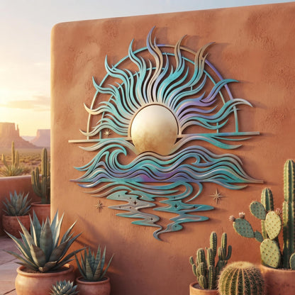 Coastal Metal Wall Art - Sun and Waves Decor - Beach House Wall Art - Ocean Wall Decor, Nautical Decor, Outdoor Wall Art